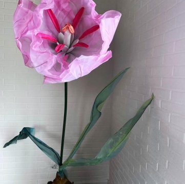 Цветок из ткани (розовый тюльпан)